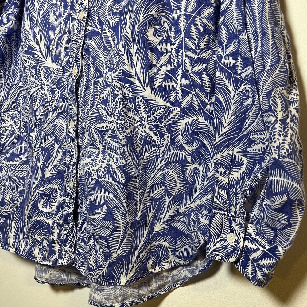J Mclaughlin‎ 100% Linen Button Up Shirt Britt Blouse Navy Blue White Size XS - Picture 7 of 10